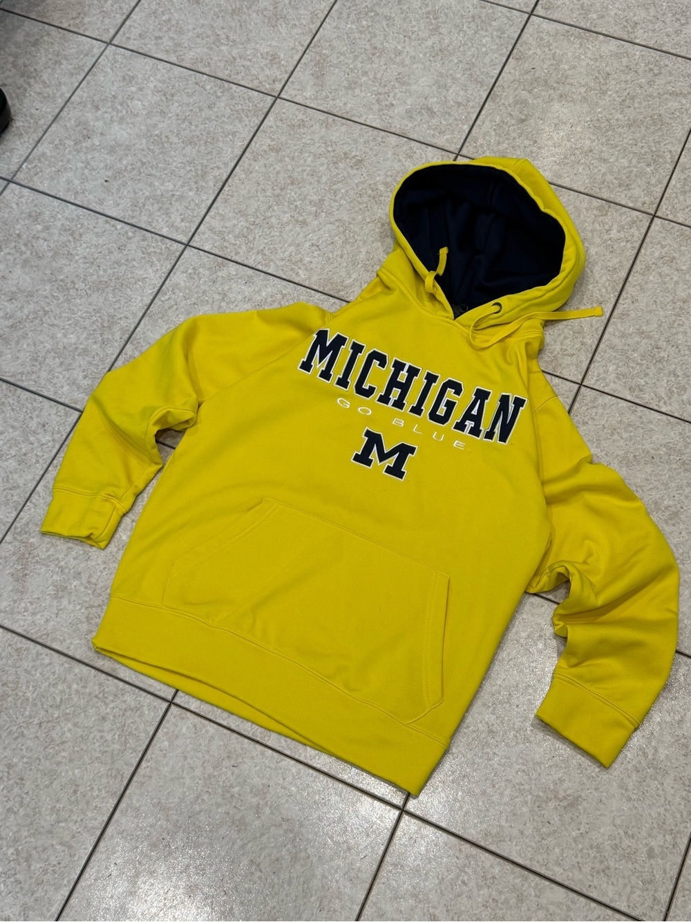 Michigan Yellow Hoodie with Navy Lining